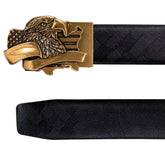 Men's Genuine Leather Ratchet Belt Golden Eagle Metal Buckle 1 3/8" For Business Casual Jeans